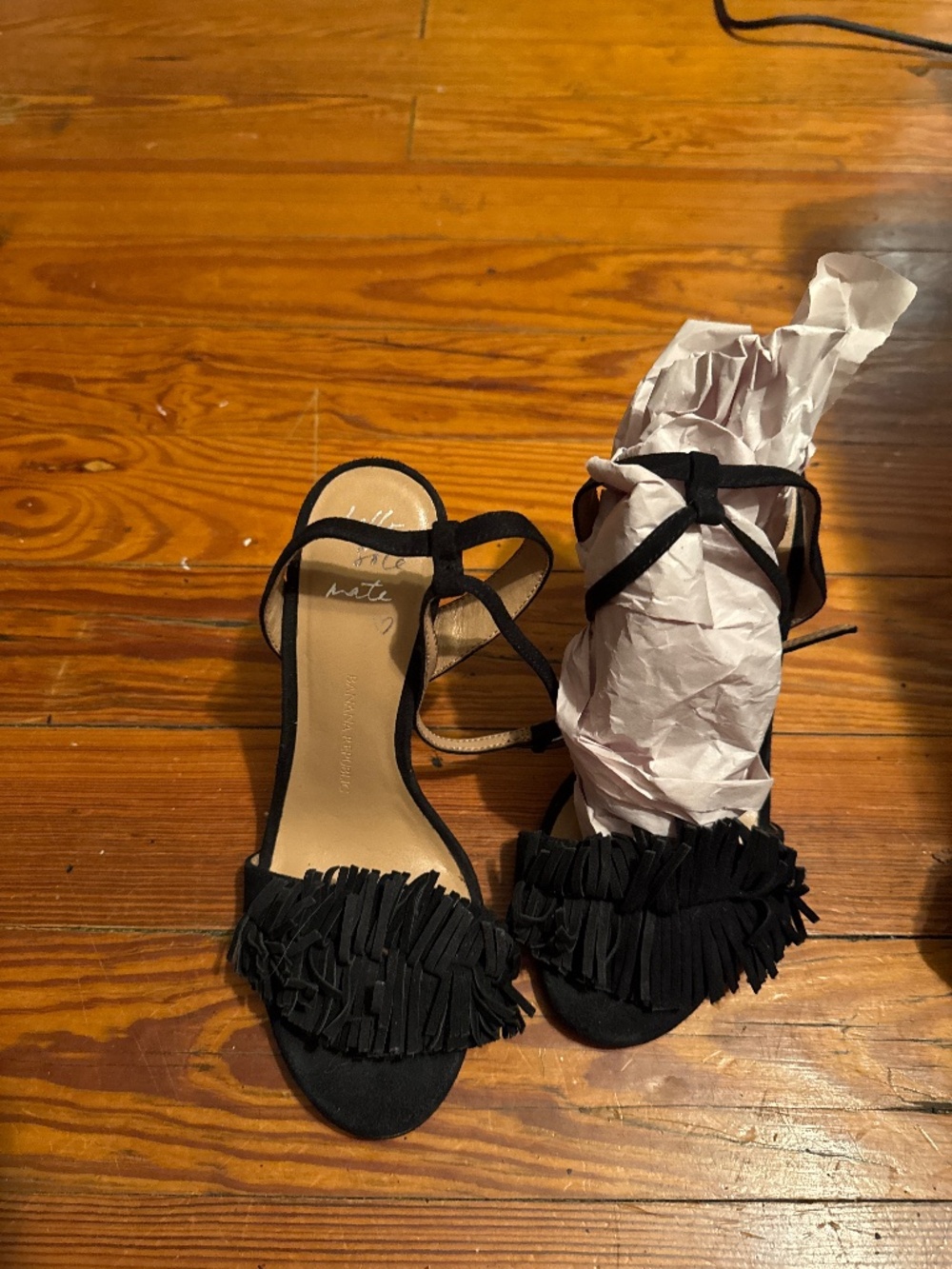 Banana Republic sandal heels with black suede fringe Sz 7M